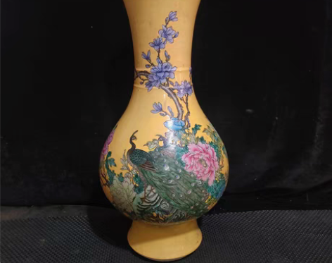 包邮农村收淘粉彩瓷器凤凰牡丹瓶老物件老瓷瓶...