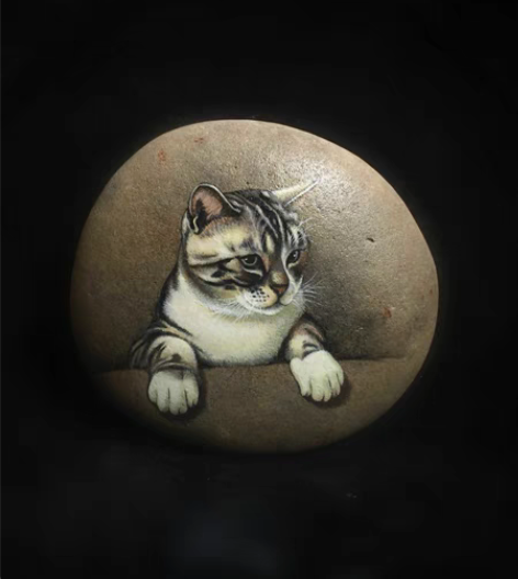 手绘石头画之宠物猫肖像定制 不知道是从什么...