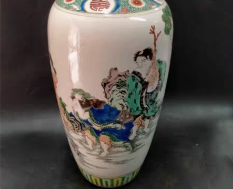 包邮素三彩人物瓶，高度45.5cm    ...