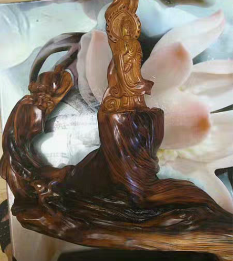 包邮崖柏根雕观音长50高57宽20陈化黑油...
