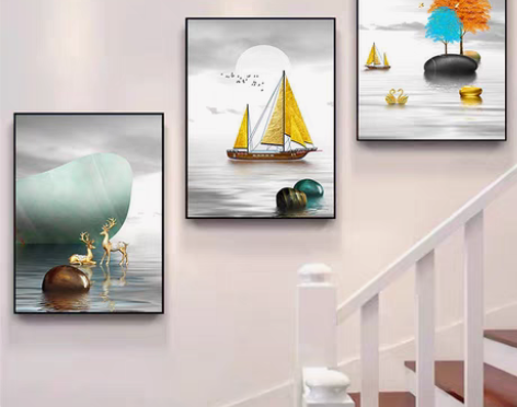 包邮楼道装饰画三联画贴画床头沙发餐桌背景抽...