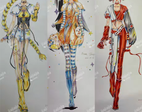 服装设计效果图手绘代画 马克笔彩铅都可 电...