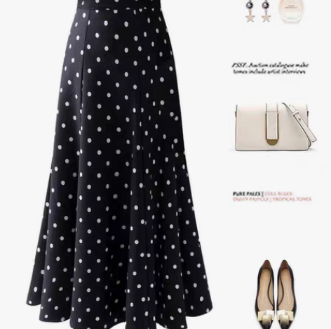 波点鱼尾裙半身裙高腰a字裙半裙2023春新...