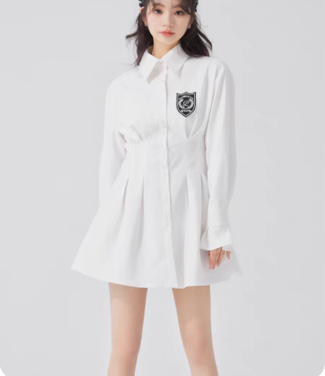 QDQD 原创设计师款学院风中长款白色衬衫...