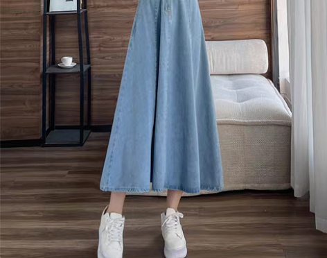 转卖中长款高腰牛仔半身裙女春秋显瘦a字百褶...