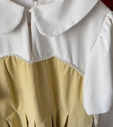 包邮法式花苞袖娃娃领长裙全新 M码  仅试...