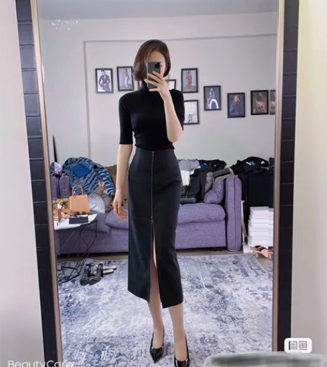 包邮乔乔自留 客供面料双拉链高腰铅笔裙现货...