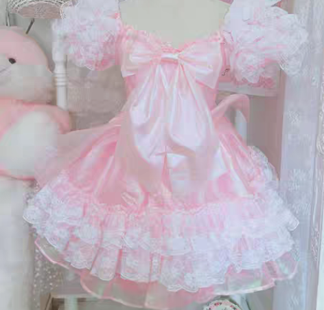 转卖原创甜美闪闪重工珠光粉泡泡袖公主裙花苞...