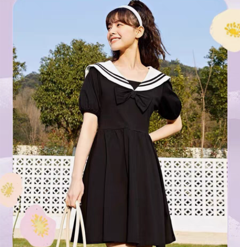 包邮森马连衣裙女夏海军领学院风2022新款...