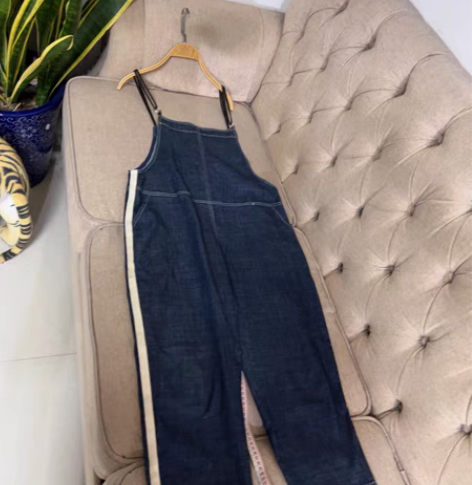 编织牛仔背带裤,薄款,好穿的,深蓝色,标着...