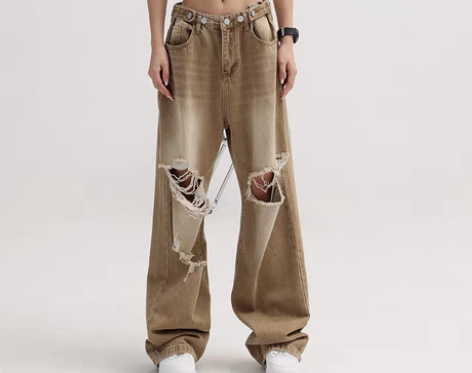 转卖KEN+STUDIO破洞牛仔裤女秋季直...