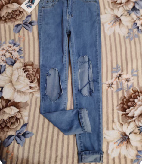 包邮网红高腰弹力小众设计破洞修身牛仔铅笔裤...