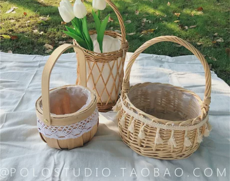 POLO! ins风韩式甜美流苏手提柳编花...