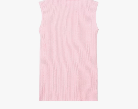 SMIIILE粉色半高领针织毛衣背心女外穿...