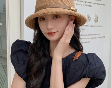 草编圆顶小礼帽女渔夫帽2023春夏新款小香...