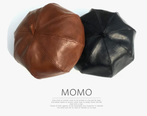 帽子女春秋复古贝雷帽皮质南瓜帽秋冬日系百搭...