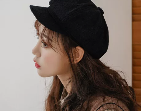 显脸小八角帽女韩版春秋毛呢贝雷帽日系百搭画...