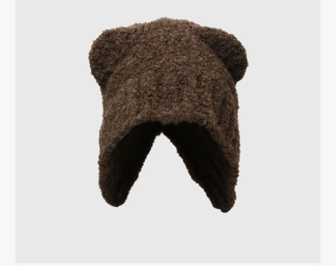 泰迪小熊棕色耳朵毛线帽子毛绒绒可爱韩国in...