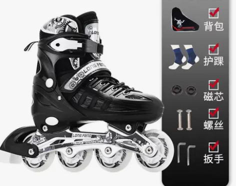 迪卡侬紫色闪光溜冰鞋成人女生旱冰鞋中大童直...