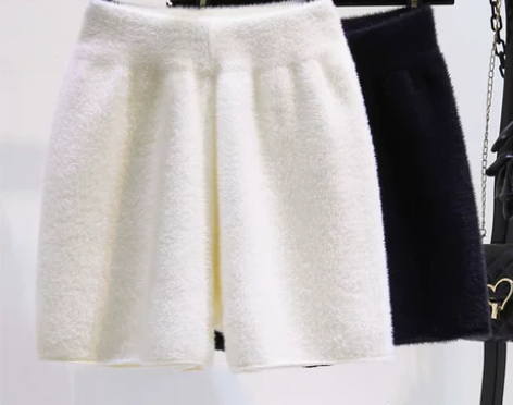 高腰针织短裤女秋冬季2022新款A字阔腿毛...