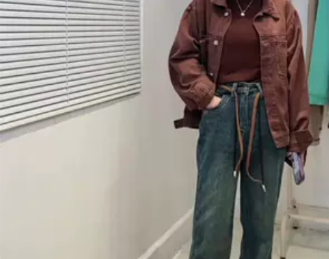 1205【J】 福利 双抽绳拼接牛仔阔腿裤...