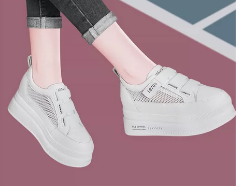 头层牛皮真皮内增高小白鞋9CM白色懒人鞋松...