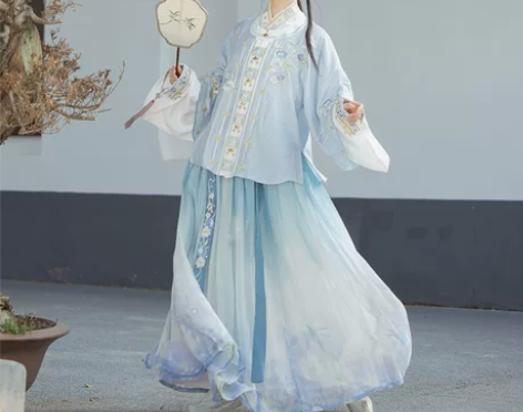 玉术【庭花落】原创汉服女圆领琵琶袖齐腰褶裙...