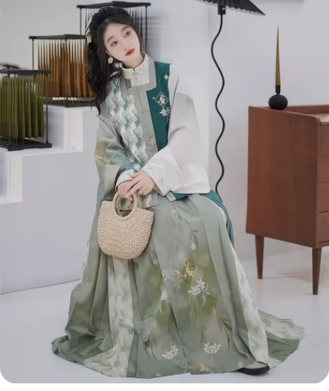柒邑原创汉服女明制马面裙【竹菊兔兔茶】中国...