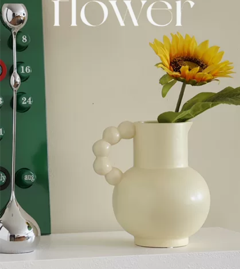 法式陶瓷奶壶提手花瓶ins风 高颜值插花水...