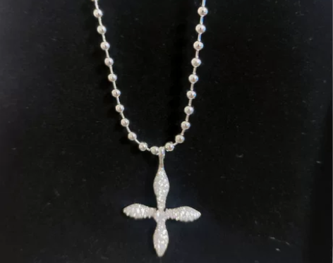 新SMFK十字花罗盘钻石吊坠锁骨项链银色合...