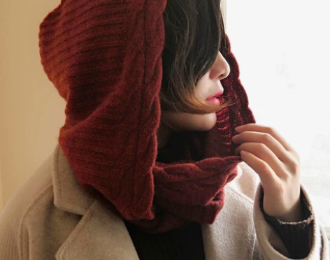 Cashmere 羊绒帽子围巾一体女冬季保...