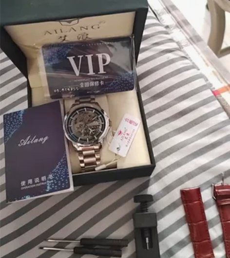 海神男款机械表全自动防水镂空时尚潮流钢带手...