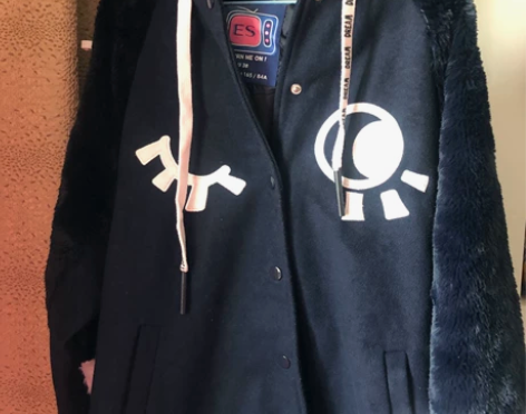 ES Eland毛呢仿皮草拼接棒球外套藏青...