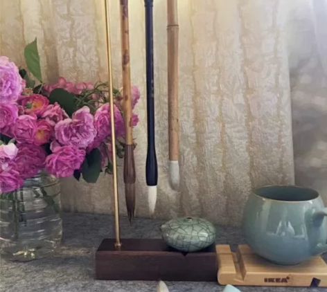 强烈推销，天然楠竹黄铜毛笔架毛笔挂，高约3...