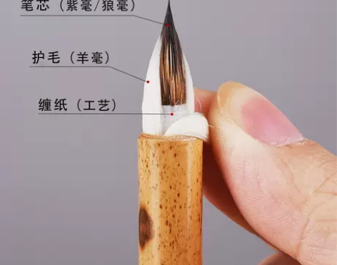 手工缠纸鸡距笔湘妃竹笔杆兔尖紫毫小楷抄经