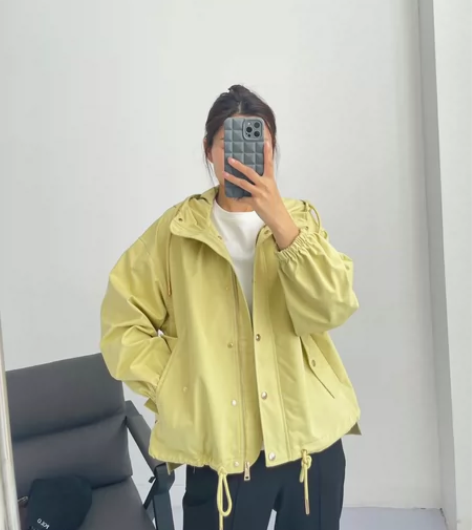 ERD*S 清爽柠檬黄连帽短款廓形风衣休闲...