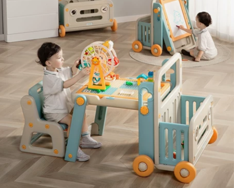 曼龙儿童多功能积木桌男孩女大颗粒可折叠拼装...