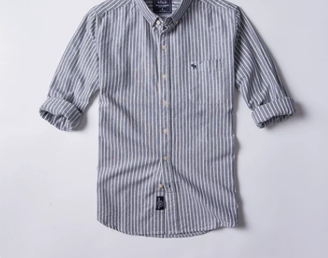 春秋新款男修身长袖af麋鹿衬衫纯棉条纹牛津...