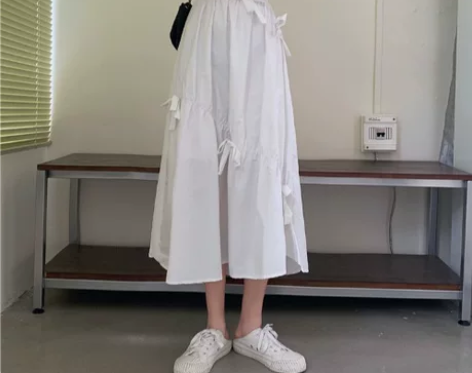 夏季2021新款松紧高腰小个子裙子蝴蝶结设...