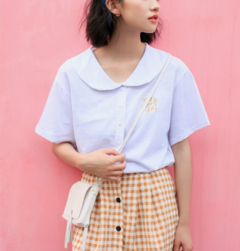 夏季新款女装百搭小清新格子单排扣半身裙女文...