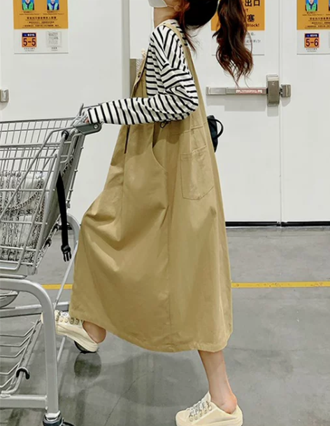 背带连衣裙奶系穿搭学院风大码女装背带套装春...