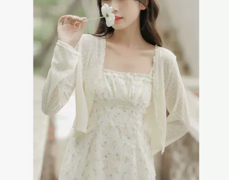 碎花吊带连衣裙外搭罩衫夏季2023新款奶甜...