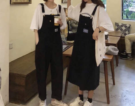 背带裙女长款过膝牛仔宽松学生复古显瘦韩版秋...