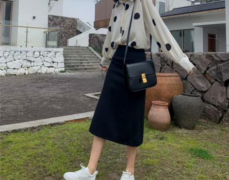 黑色开叉半身裙女秋季职业一步裙高腰显瘦中长...