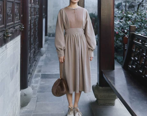 ?茉莉和扶苏“香片”灰茶色国风系列条纹针织...