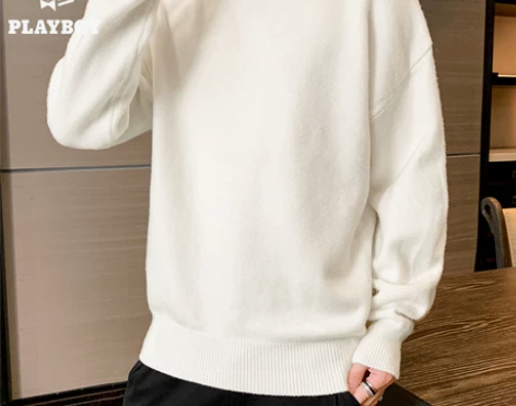 花花公子冬季毛衣男宽松加厚保暖线衣男士白色...