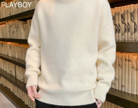 花花公子秋冬季高领毛衣男士宽松加绒加厚20...