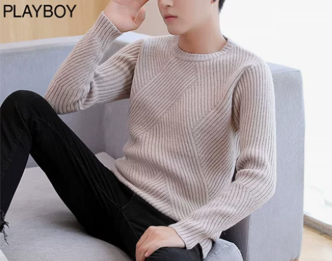花花公子韩版潮流圆领毛衣男百搭打底衫线衣外...