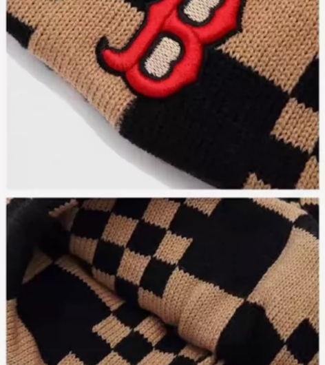 全新正品MLB官方 男女毛线帽棋盘格针织帽...