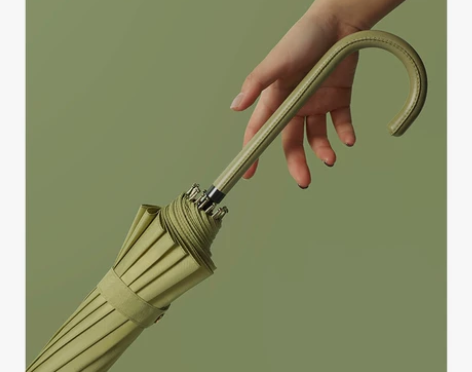 16骨晴雨两用皮柄雨伞抹茶绿森系大号雨伞文...